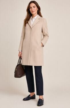Cream Wool Cashmere Blend Long Coat Single Breasted Classic Size 4